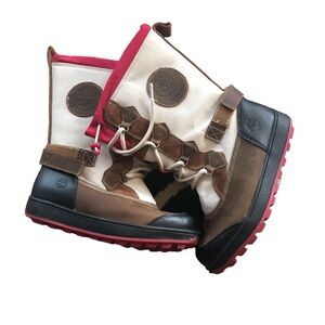 Timberland Girls Winter Boots Sz 4  Pink Cream Brown Sherpa Lined Waterproof